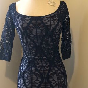 Bebe Bodycon stretch crochet lined mini Dress